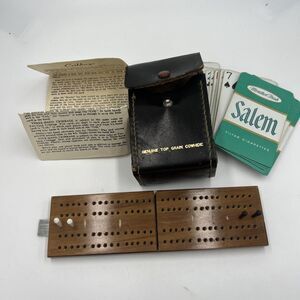 Complete Vintage Cribbage Set Leather Case Salem Promo Cards Cigarettes Rare